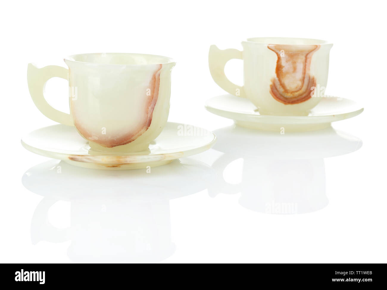 Onyx or marble stone empty cups, isolated on white Stock Photo