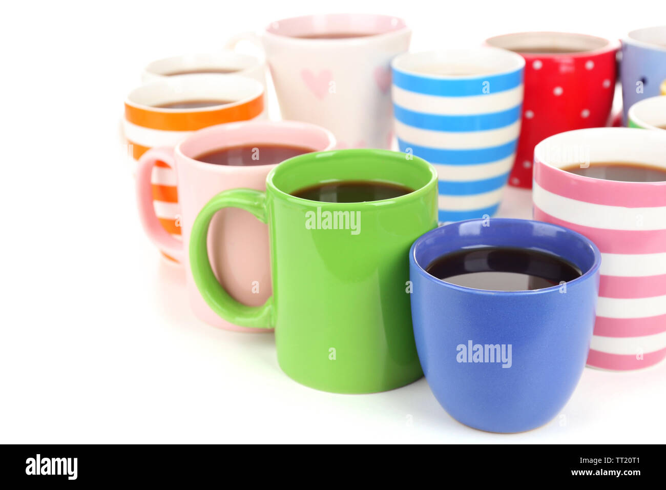 Many cups of coffee isolated on white Stock Photo - Alamy