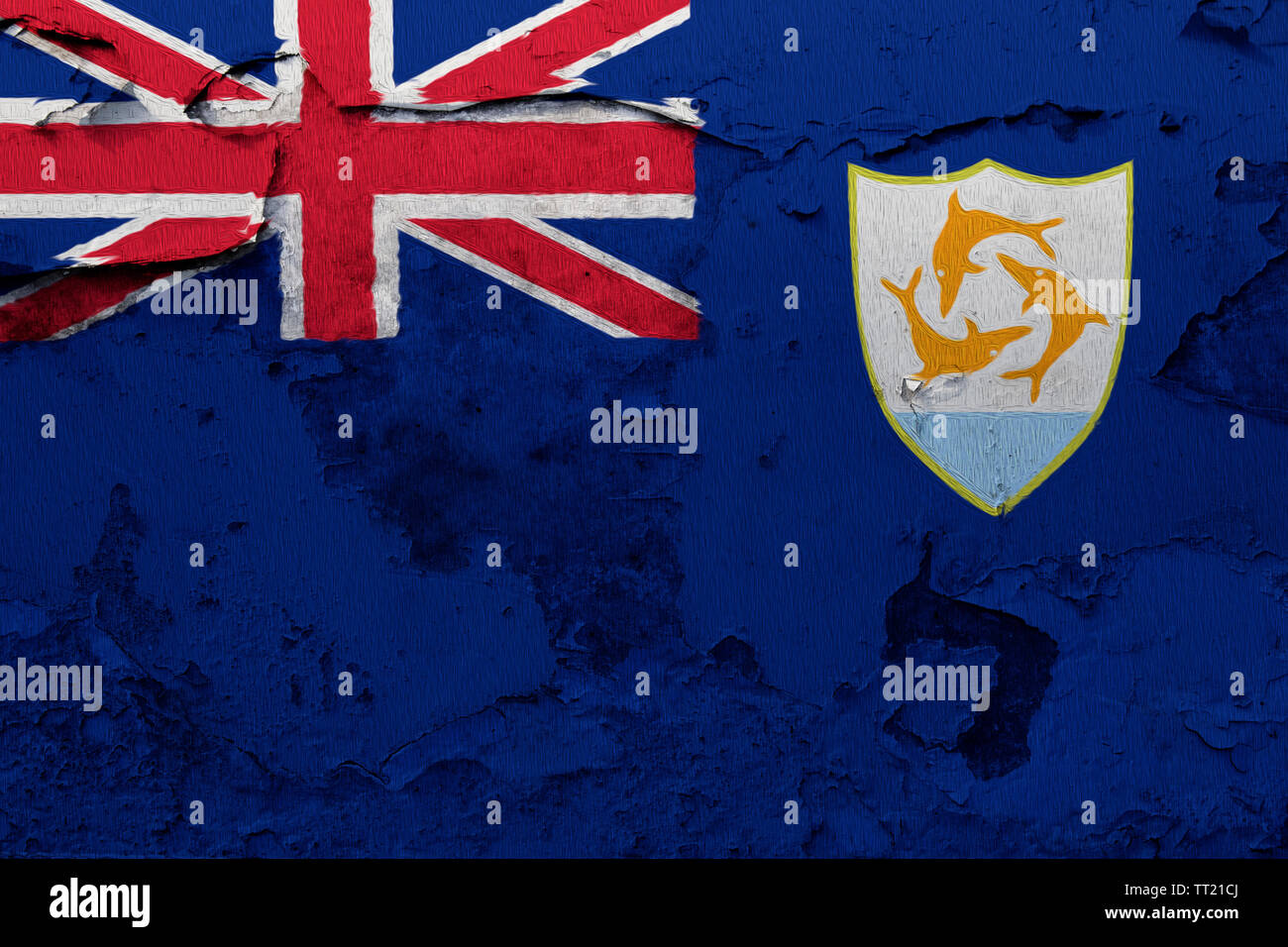 Anguilla flag painted on the cracked grunge concrete wall Stock Photo ...
