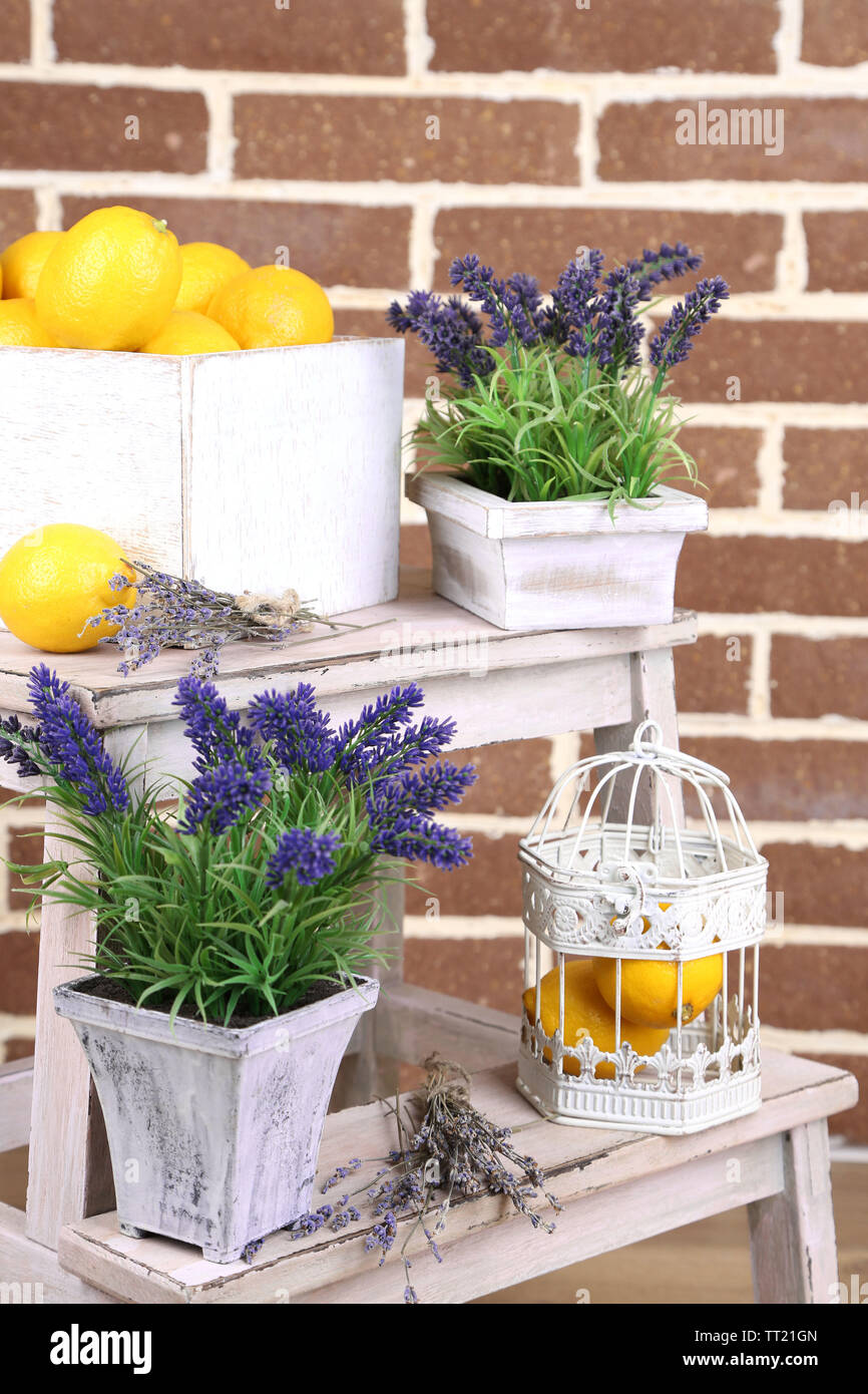 Still life with fresh lemons and lavender Stock Photo - Alamy