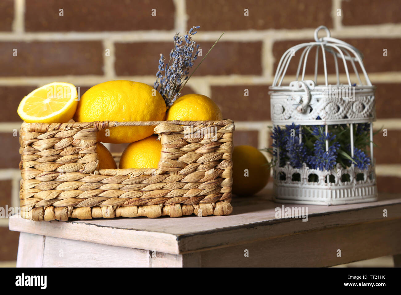 Still life with fresh lemons and lavender Stock Photo - Alamy