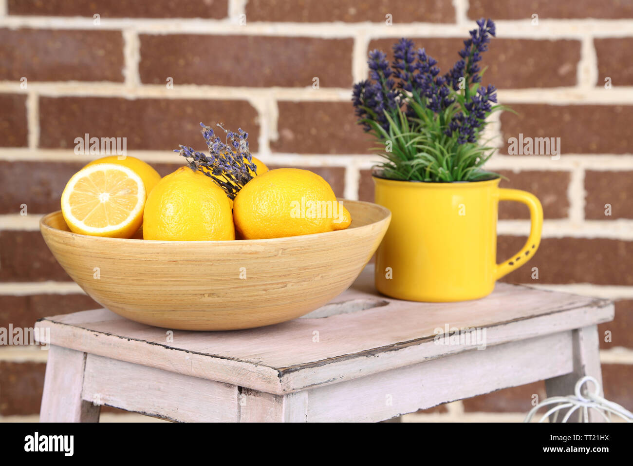 Still life with fresh lemons and lavender Stock Photo - Alamy