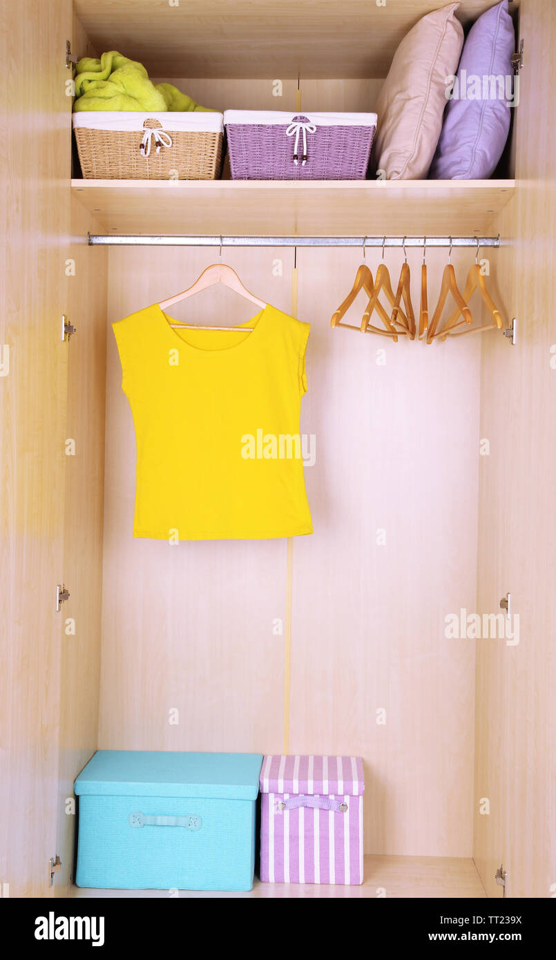 Female T Shirt With Hangers In Wardrobe Stock Photo 255743430 Alamy