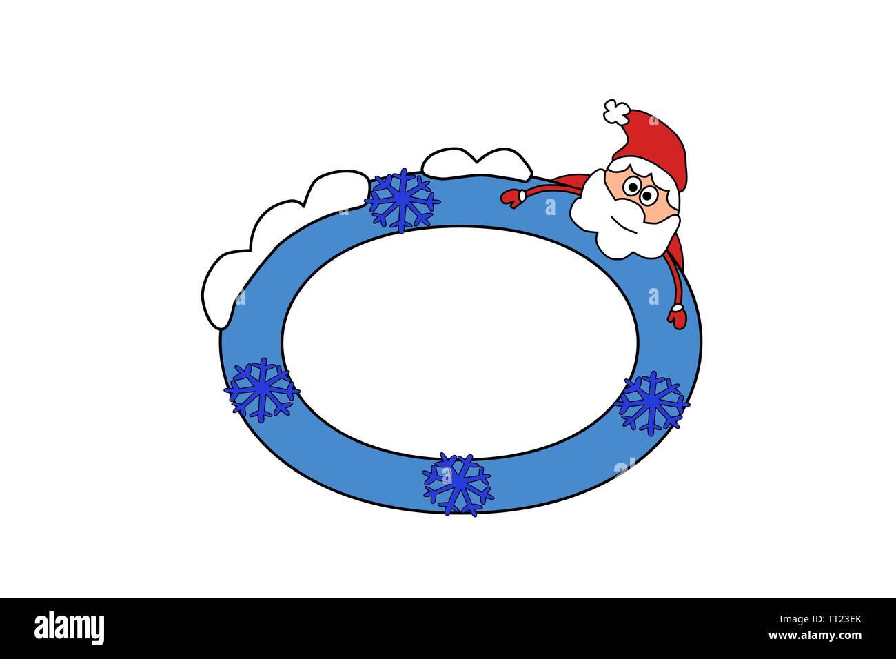 Photo frame, invitation design background. Greeting card template, color illustration. Santa, winter. Stock Photo