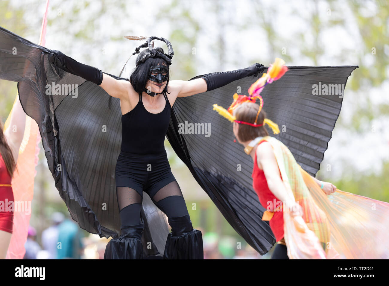 Cleveland, Ohio, USA June 8, 2019 Parade the Circle, women on stilts