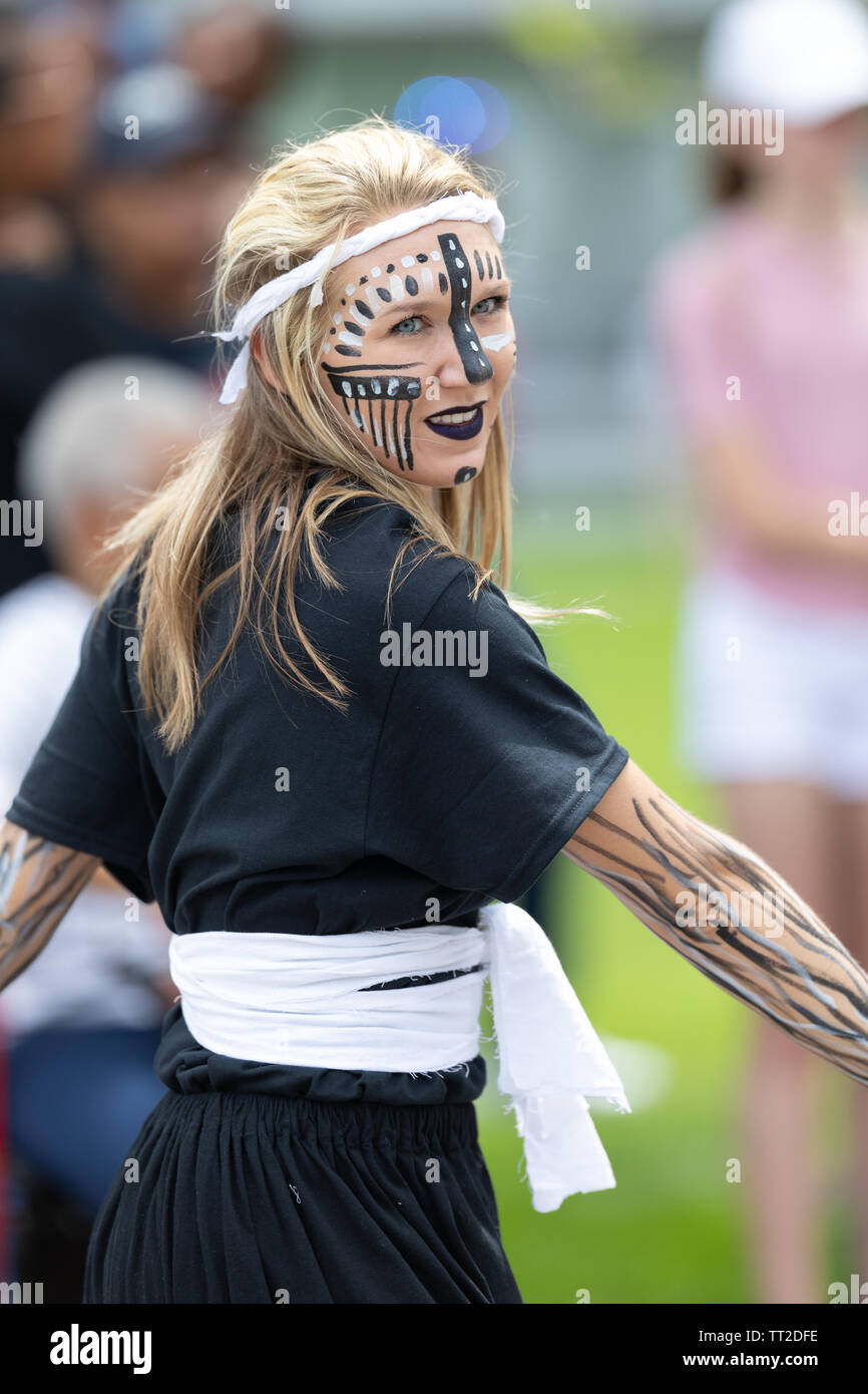 Cleveland, Ohio, USA June 8, 2019 Parade the Circle, woman with face