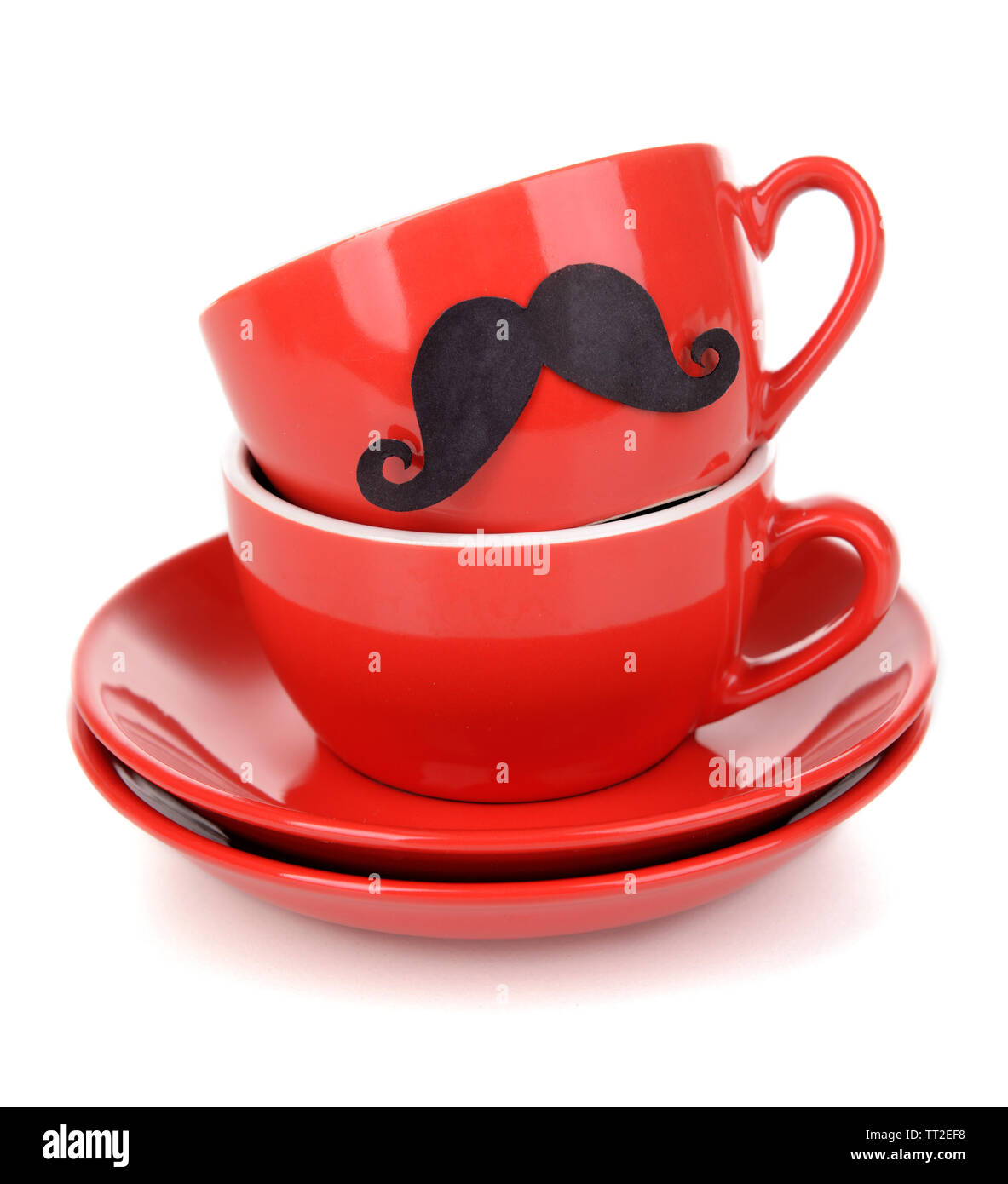 Cup with mustache isolated on white Stock Photo