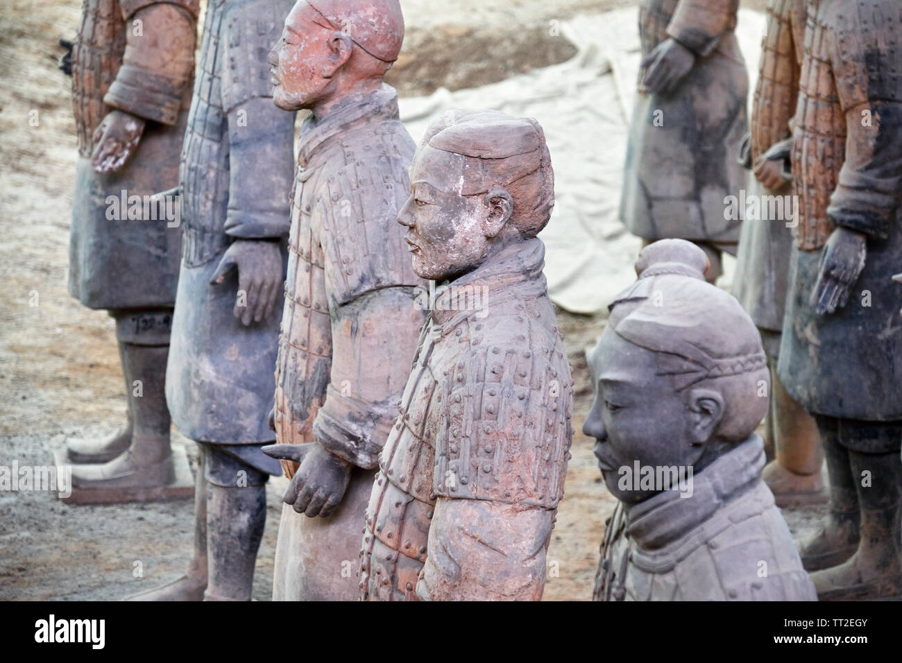 Close Up of Terra-Cotta Warriors, Xian, Shaanxi, China Stock Photo