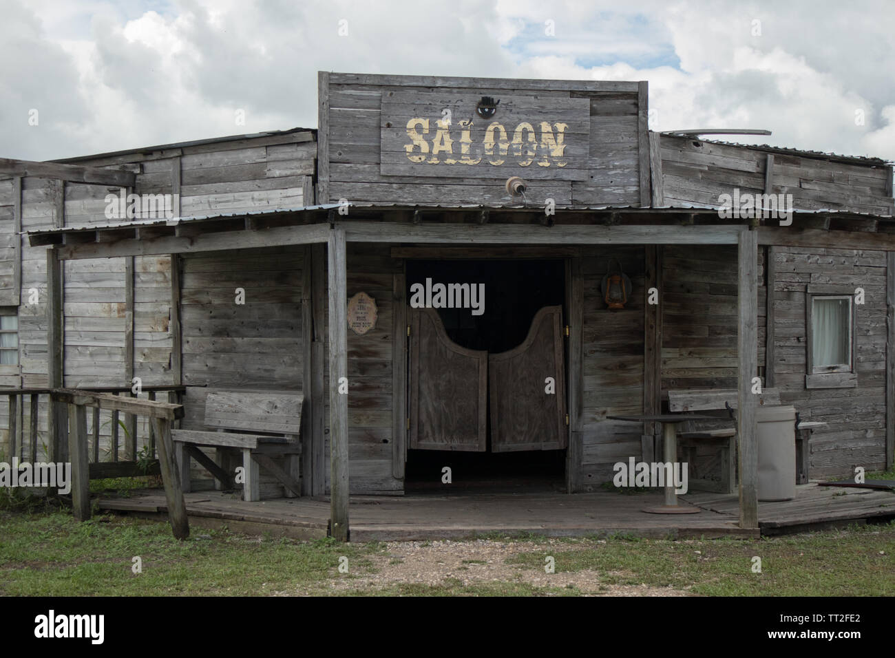 Wild West Saloon at the ghost town in the J. Lorraine Ghost Town near Austin, Texas Stock Photo