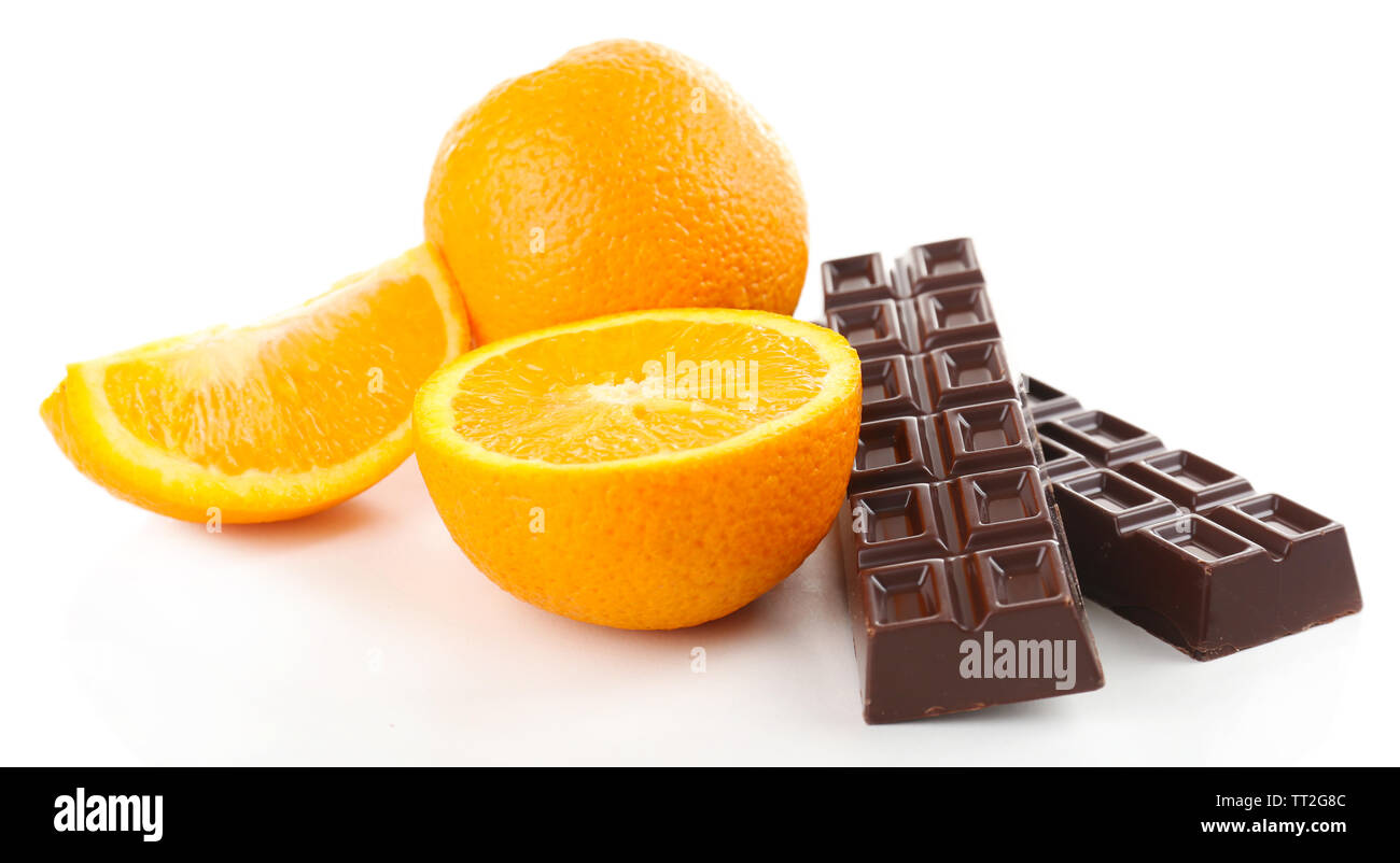 Chocolate and orange isolated on white Stock Photo Alamy
