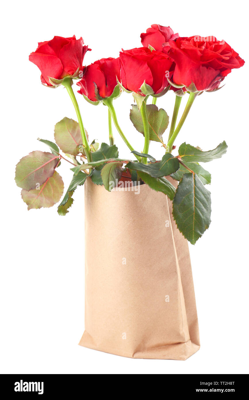Paper Bag Roses Beautiful roses in paper bag isolated on white Stock Photo - Alamy