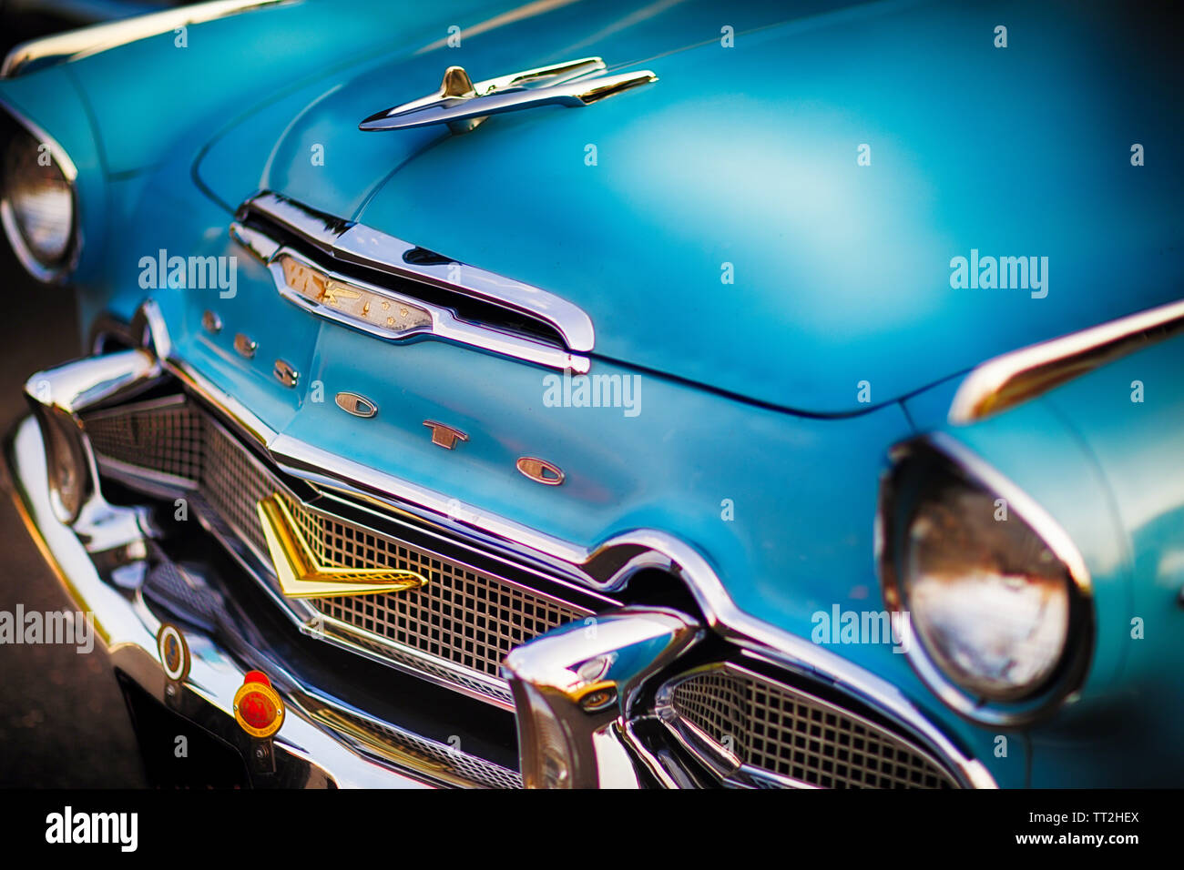 Front Close Up of a 156 Desoto Firedome Two Door Hardtop, Classic American Automobile Stock Photo