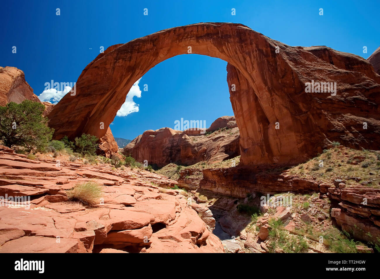 Low Angle View of a Natural Arch, Rainbow Bridge, Utah Stock Photo
