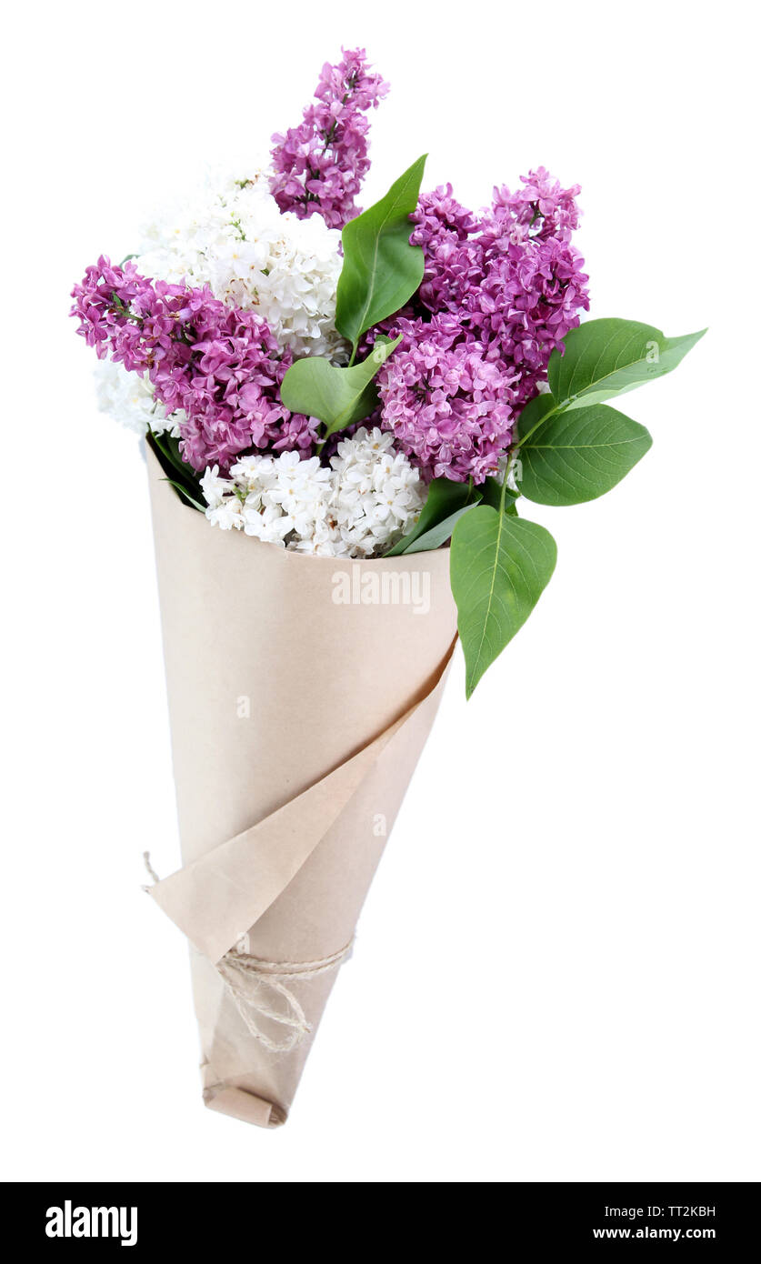 Beautiful bouquet of lilac flowers isolated on white Stock Photo Alamy