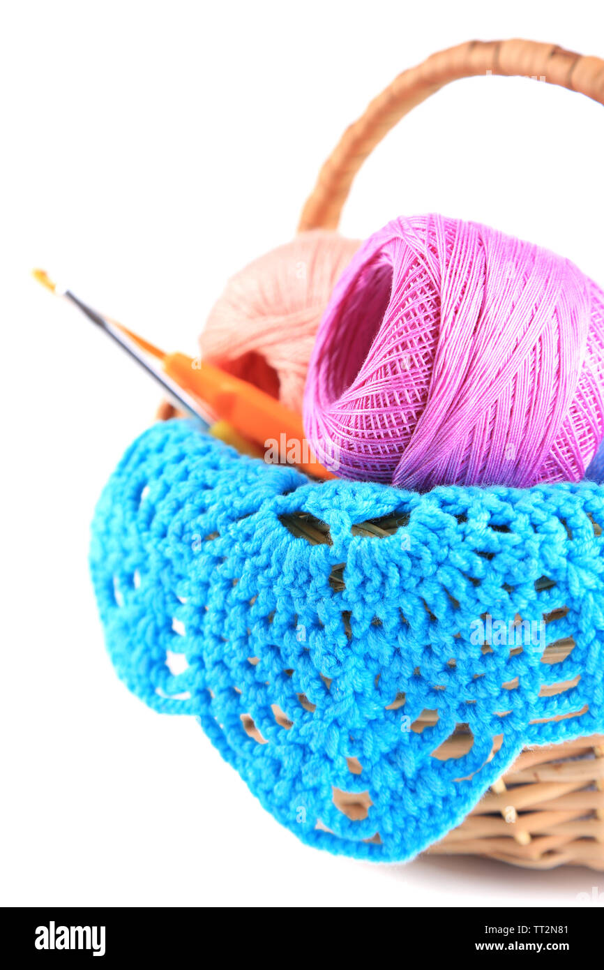 Yarns In Basket With Crochet Hooks In Harmonious Colors. Knitting, Crocheting  Supplies. Stock Photo, Picture and Royalty Free Image. Image 101646349.