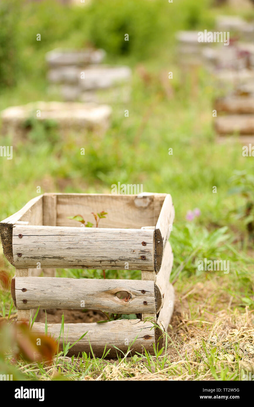 Old wooden crate, outdoors Stock Photo Alamy