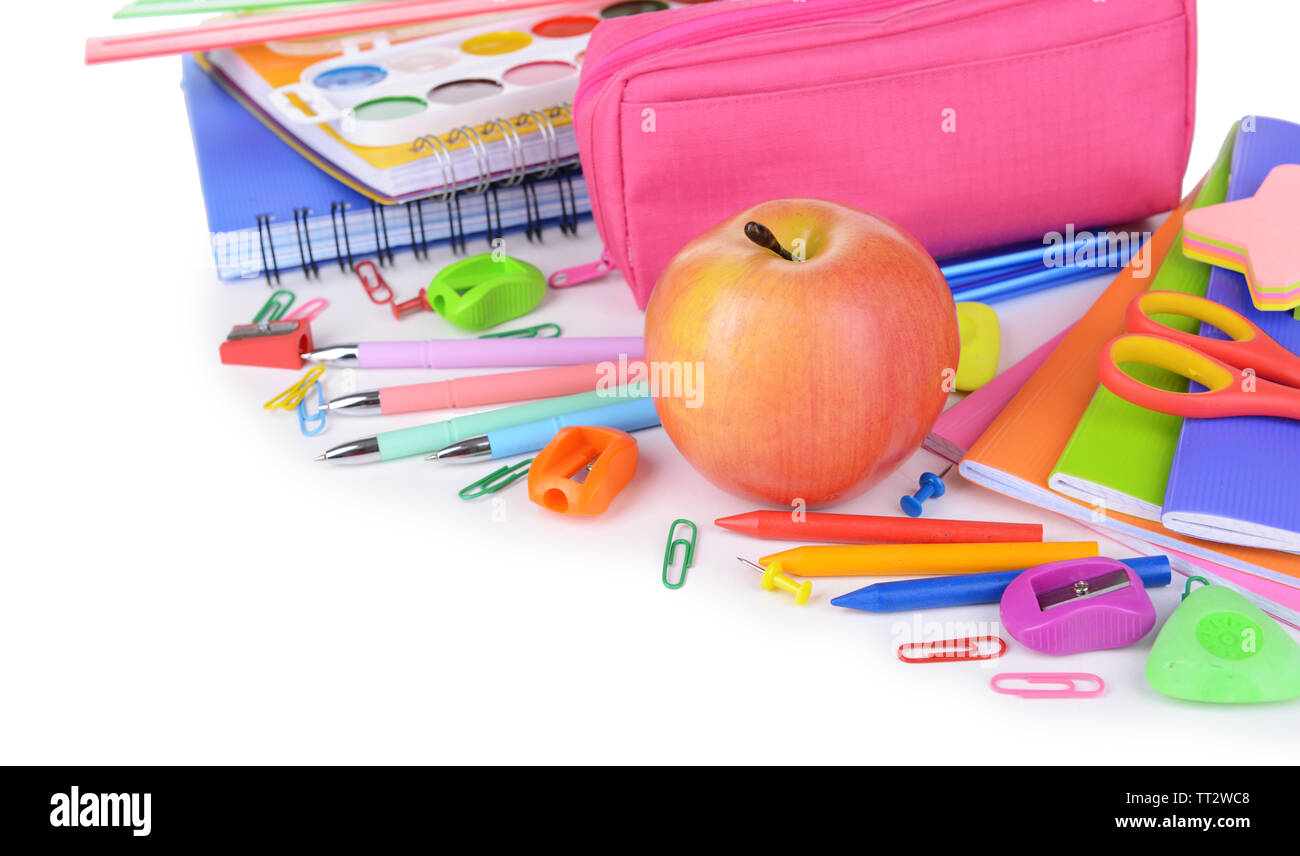 Bright school supplies isolated on white Stock Photo - Alamy