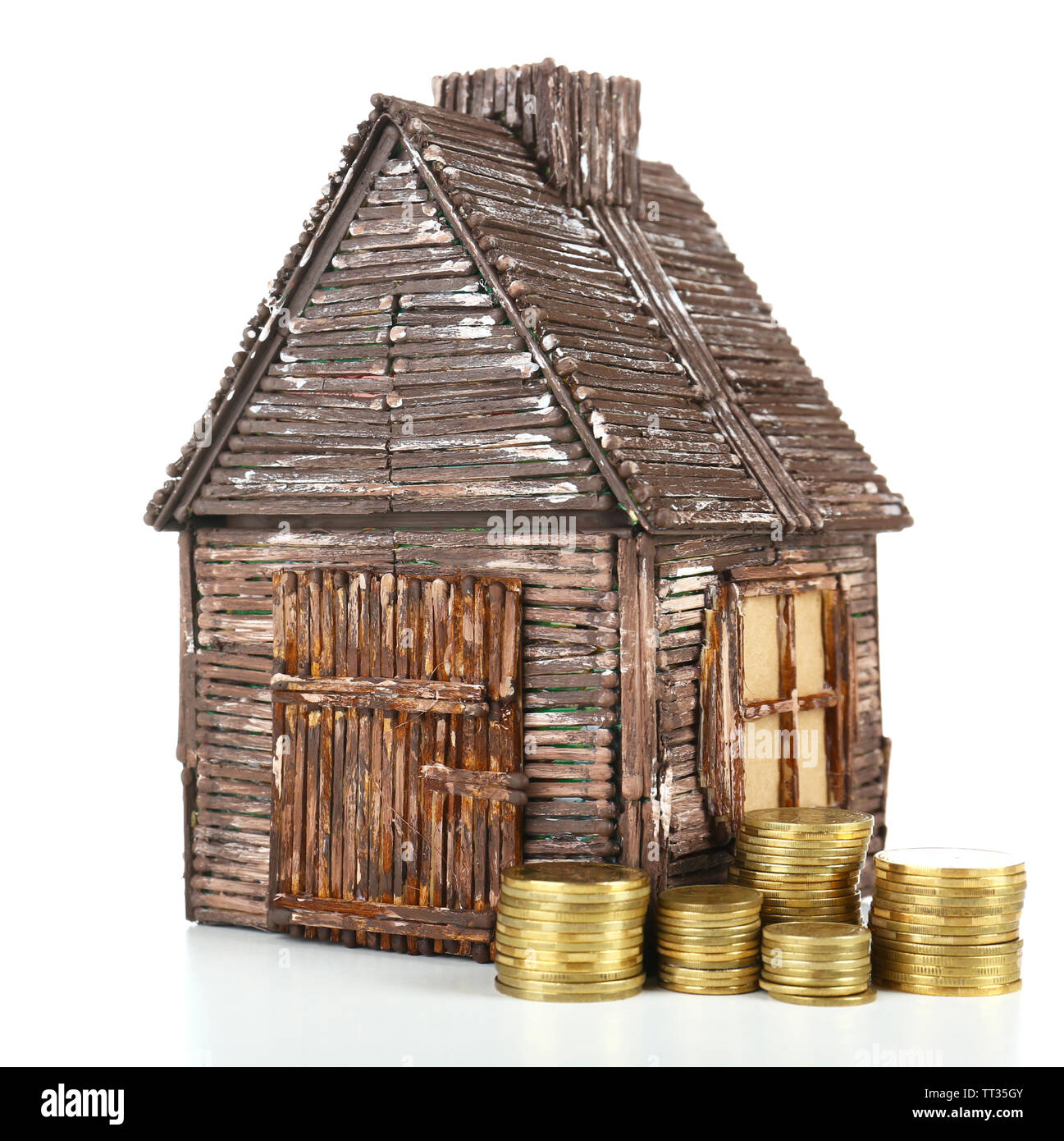 Small wooden house isolated on white Stock Photo - Alamy