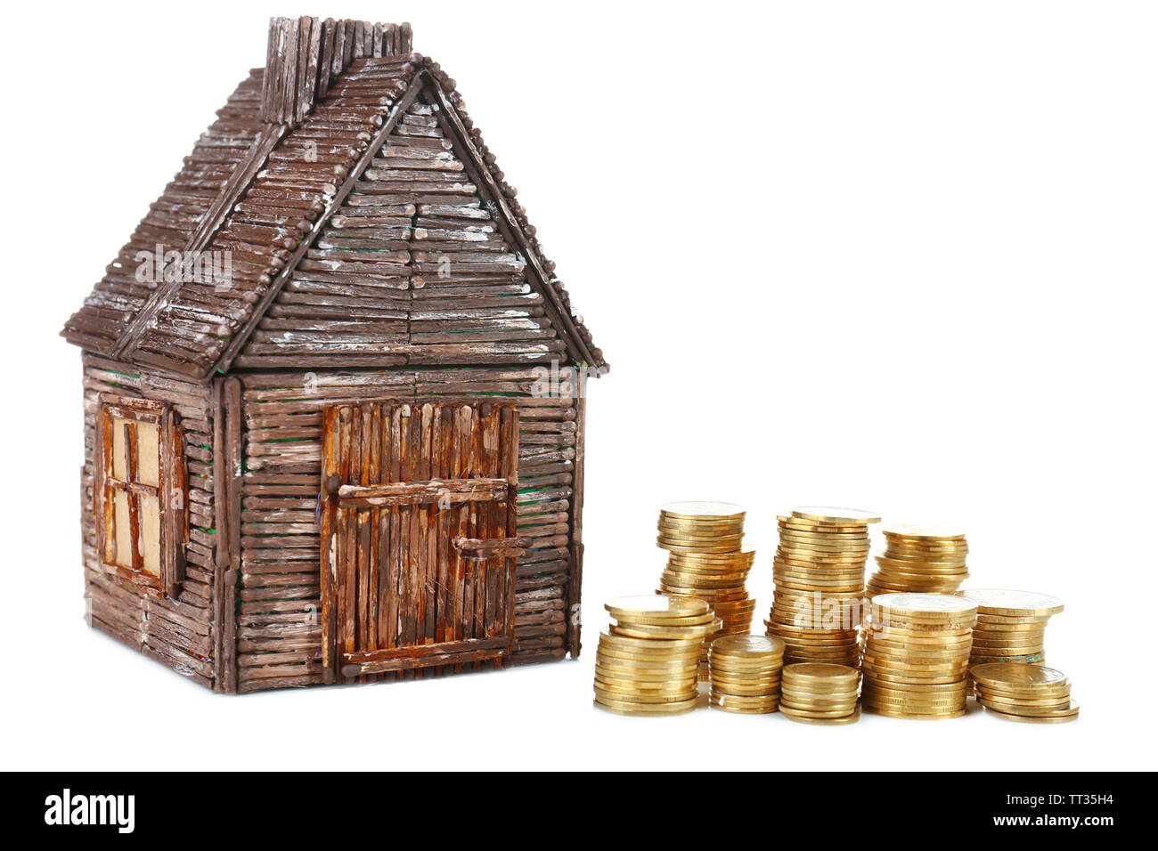 Small wooden house isolated on white Stock Photo - Alamy