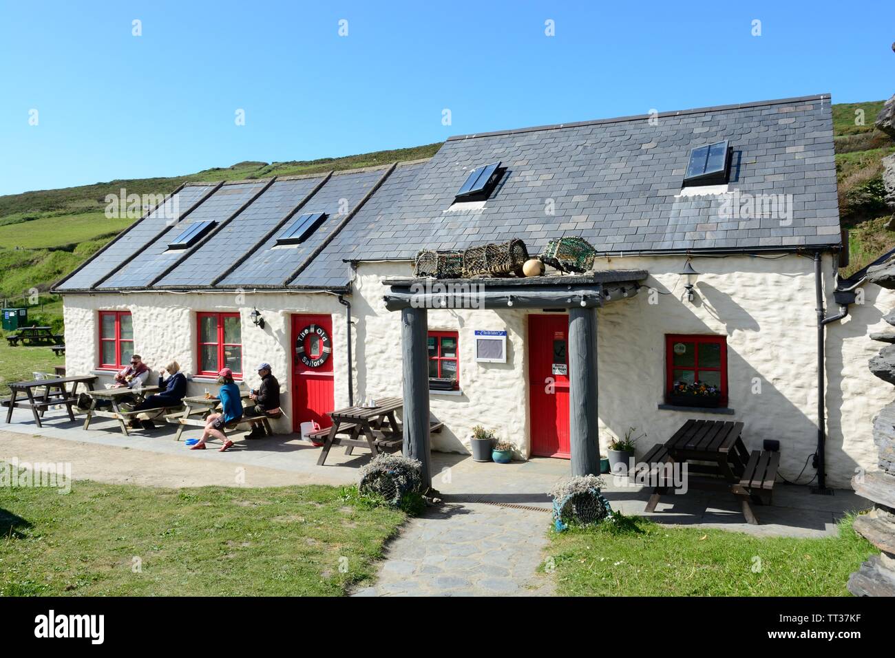 The Old Sailors Pub and restaurant traditional Welsh pub by the sea Pwllgwaelod Pembrokeshire Wales Cymru UK Stock Photo