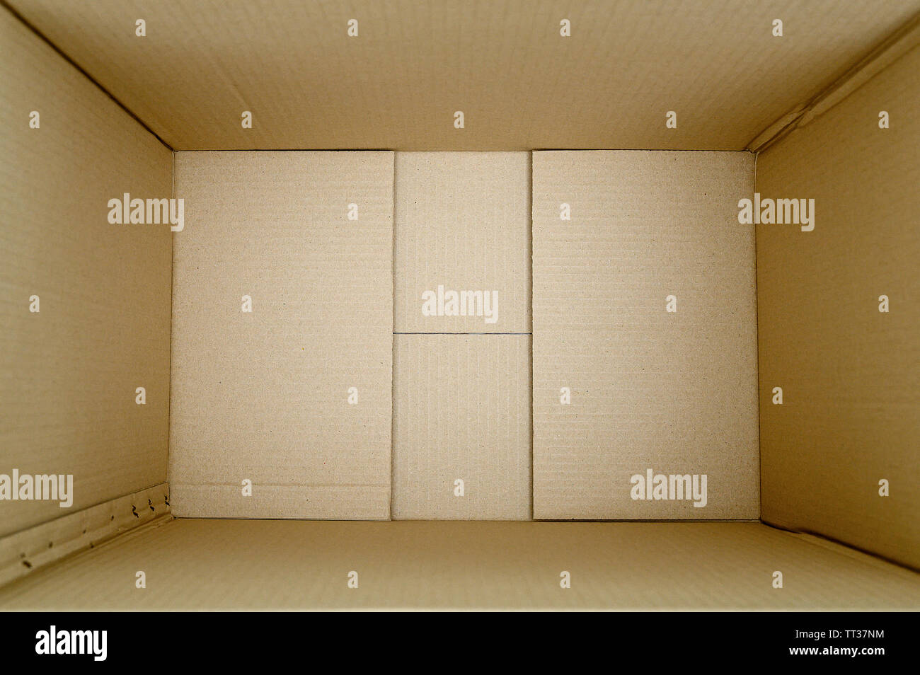 Empty open rectangular cardboard box close up top view Stock Photo