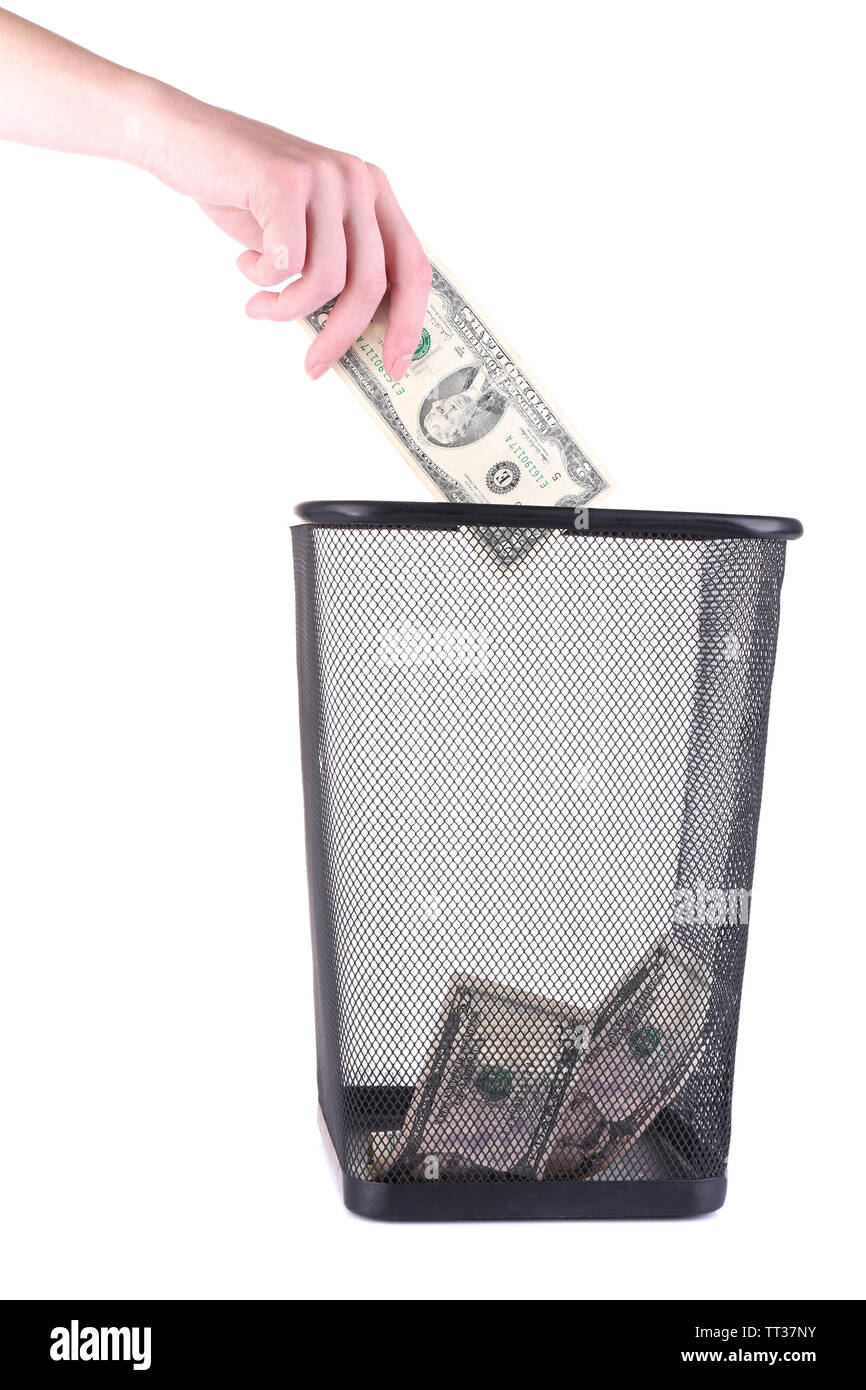 Throwing away your money, isolated on white Stock Photo Alamy