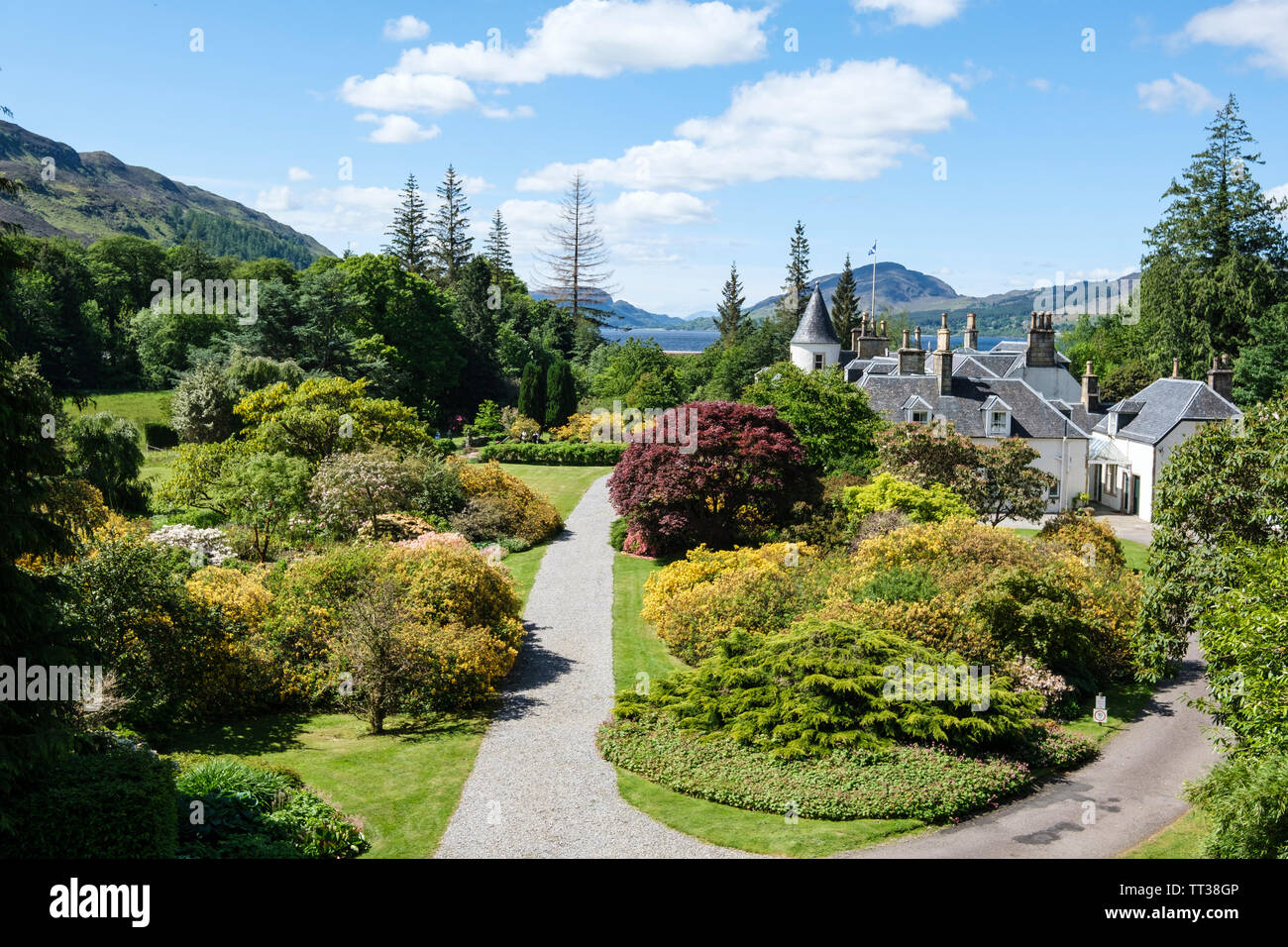 Attadale House and Gardens on the south shore of Loch Carron, Wester Ross, Highlands of Scotland. The gardens are open to the public. Stock Photo