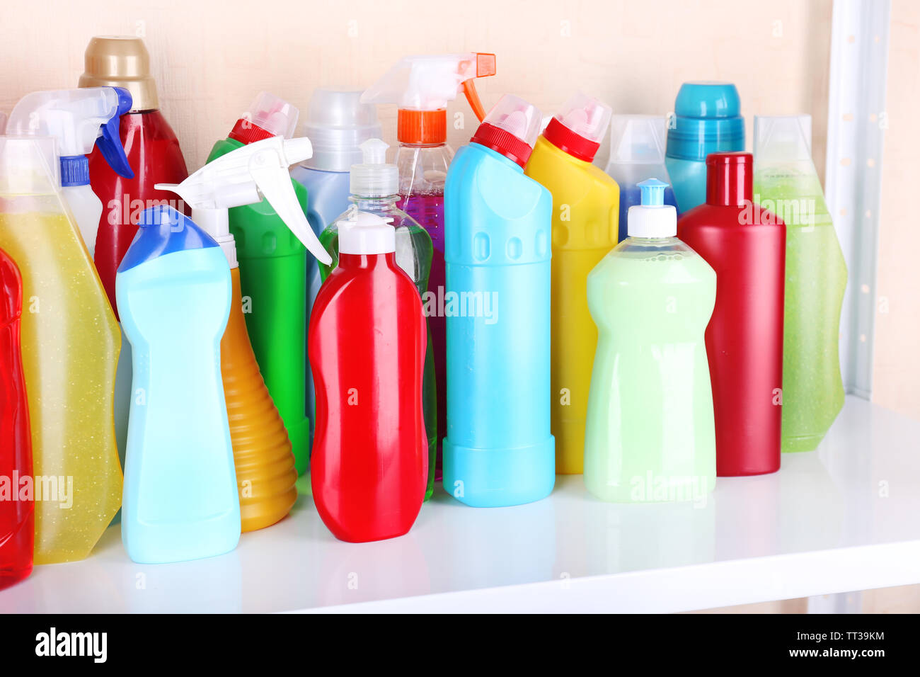 Cleaning products on shelf Stock Photo Alamy