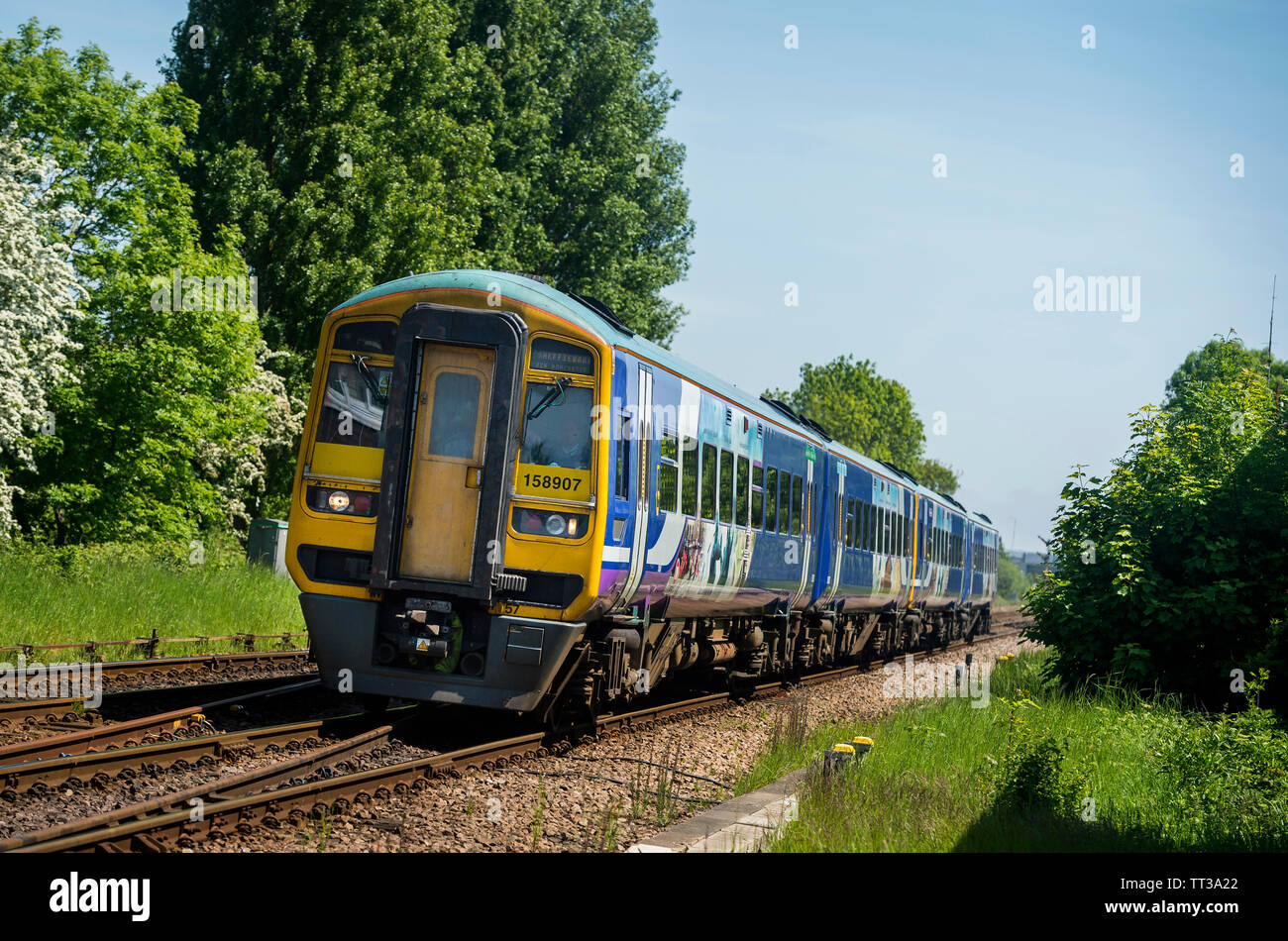 A Northern Rail class 158 passenger train on it's way to Sheffield, United Kingdom. Stock Photo