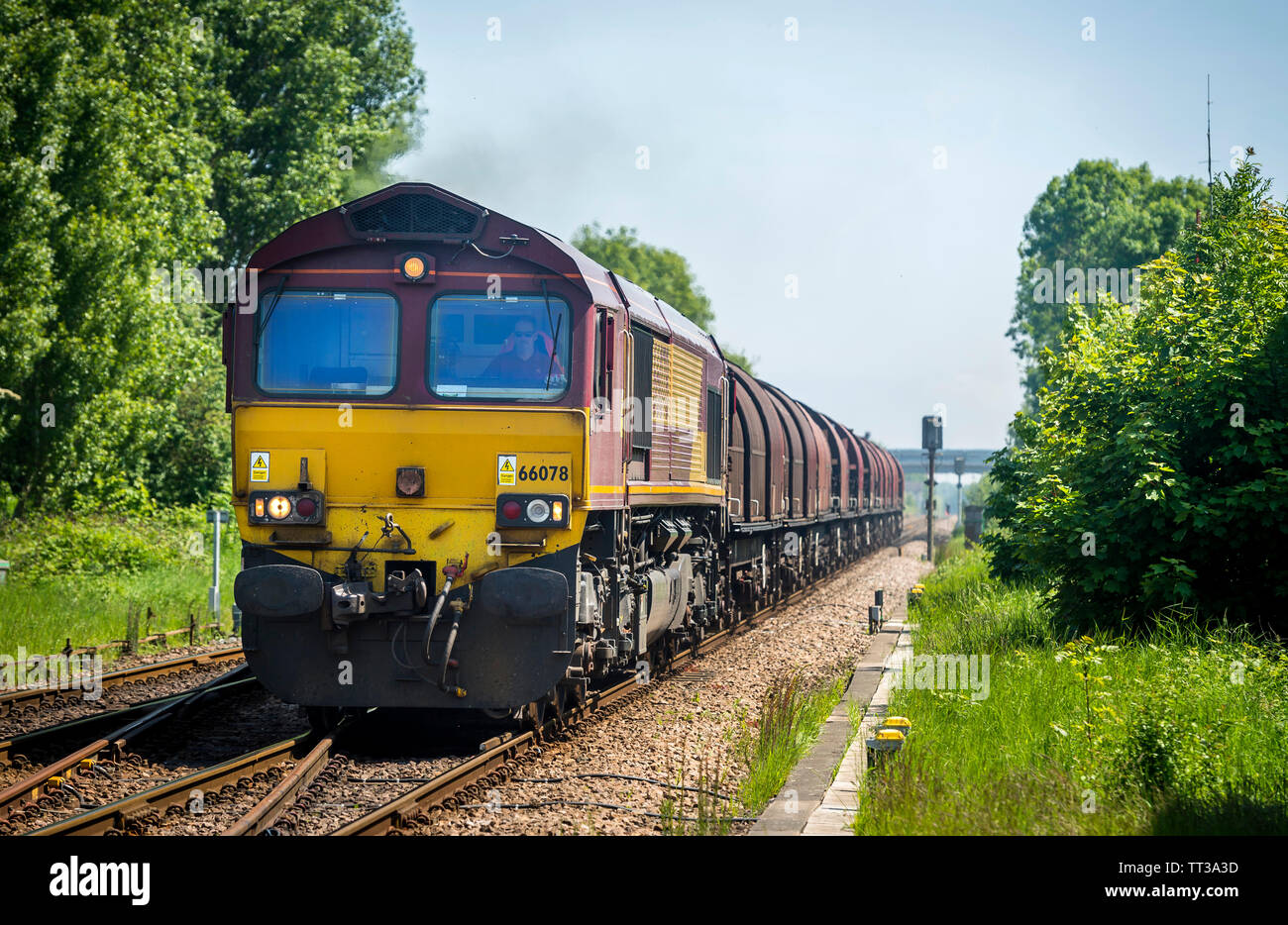Class 66 diesel electric freight locomotive in English Welsh & Scottish Railways livery. Stock Photo