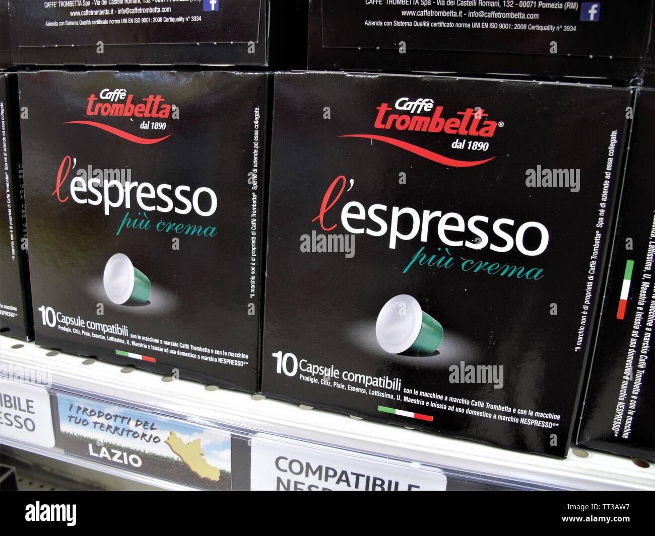 Boxes of coffee capsules of Trombetta at the Auchan supermarket in Rome  Stock Photo - Alamy