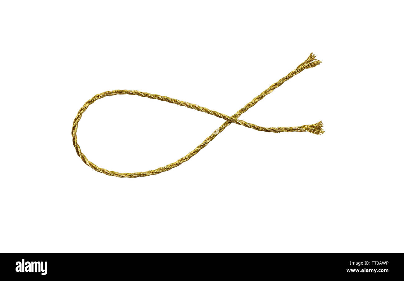 Golden metallic rope isolated on white Stock Photo