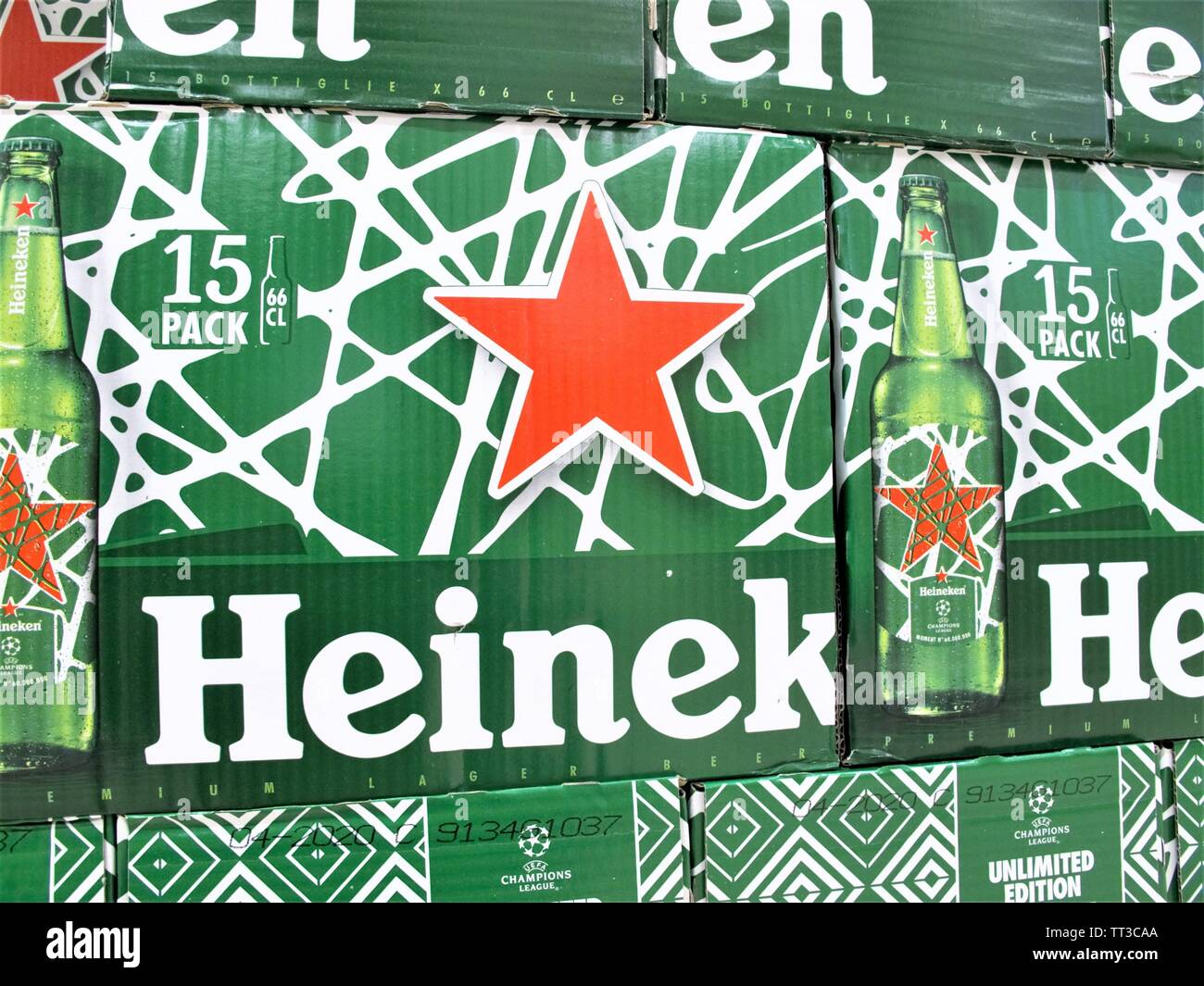 Boxes Of Heineken Beer At The Auchan Supermarket In Rome Stock Photo Alamy