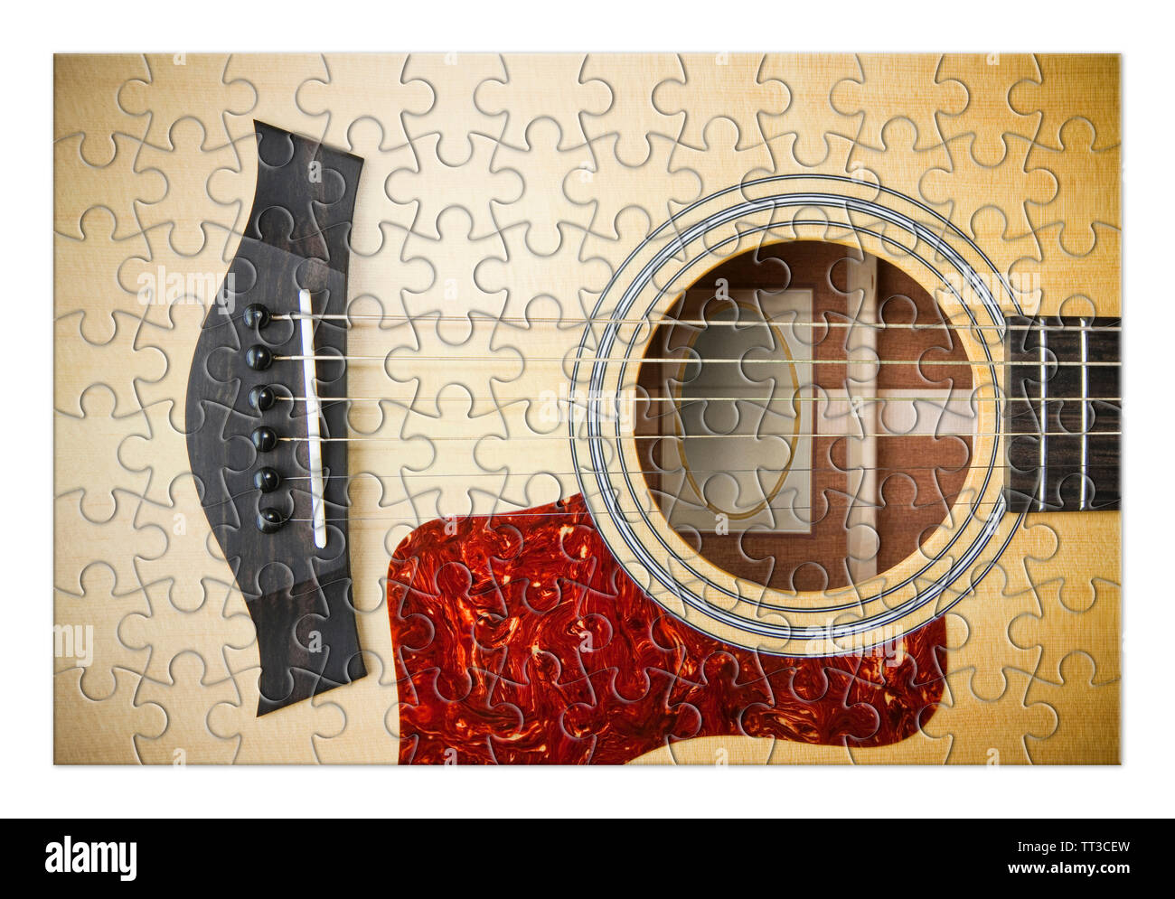Patience and passion to learn to play the guitar step by step - concept image in puzzle shape Stock Photo