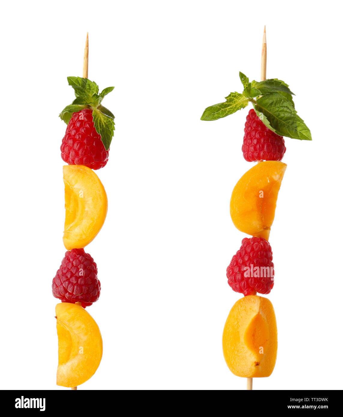 Fresh fruit kebabs for healthy snack isolated on white Stock Photo Alamy