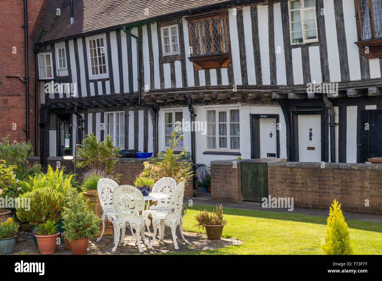 Vicars' Close is part of the Close surrounding the Cathedral medieval  historic half timbered buildings and gardens Lichfield Staffordshire UK GB Stock Photo