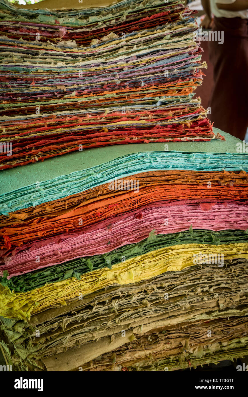A stack of handmade paper from elephant poo Stock Photo