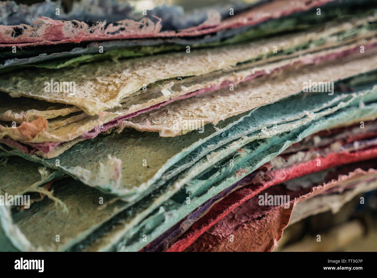 A stack of handmade paper from elephant poo Stock Photo