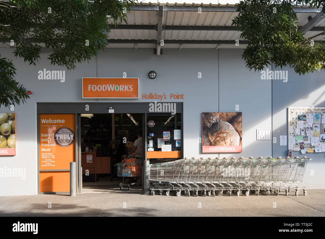 Shopping trolleys outside the Foodworks supermarket at Hallidays Point