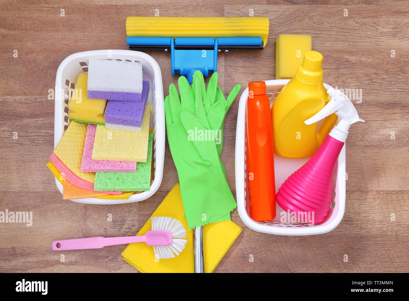 Collection of cleaning products and tools Stock Photo - Alamy