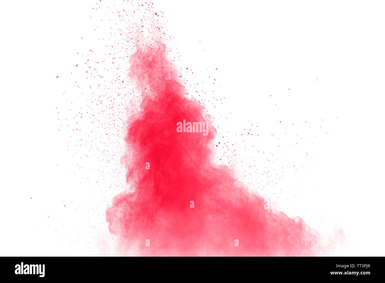 Abstract red dust splattered on white background. Red powder explosion ...