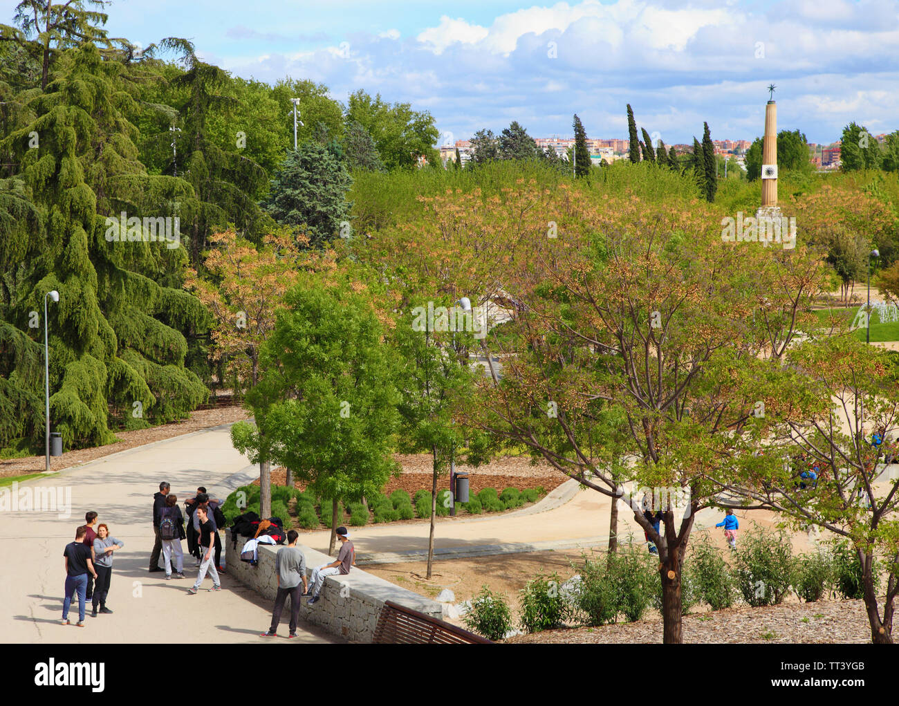 Spain, Madrid, Madrid Rio, riverside park, people, Stock Photo