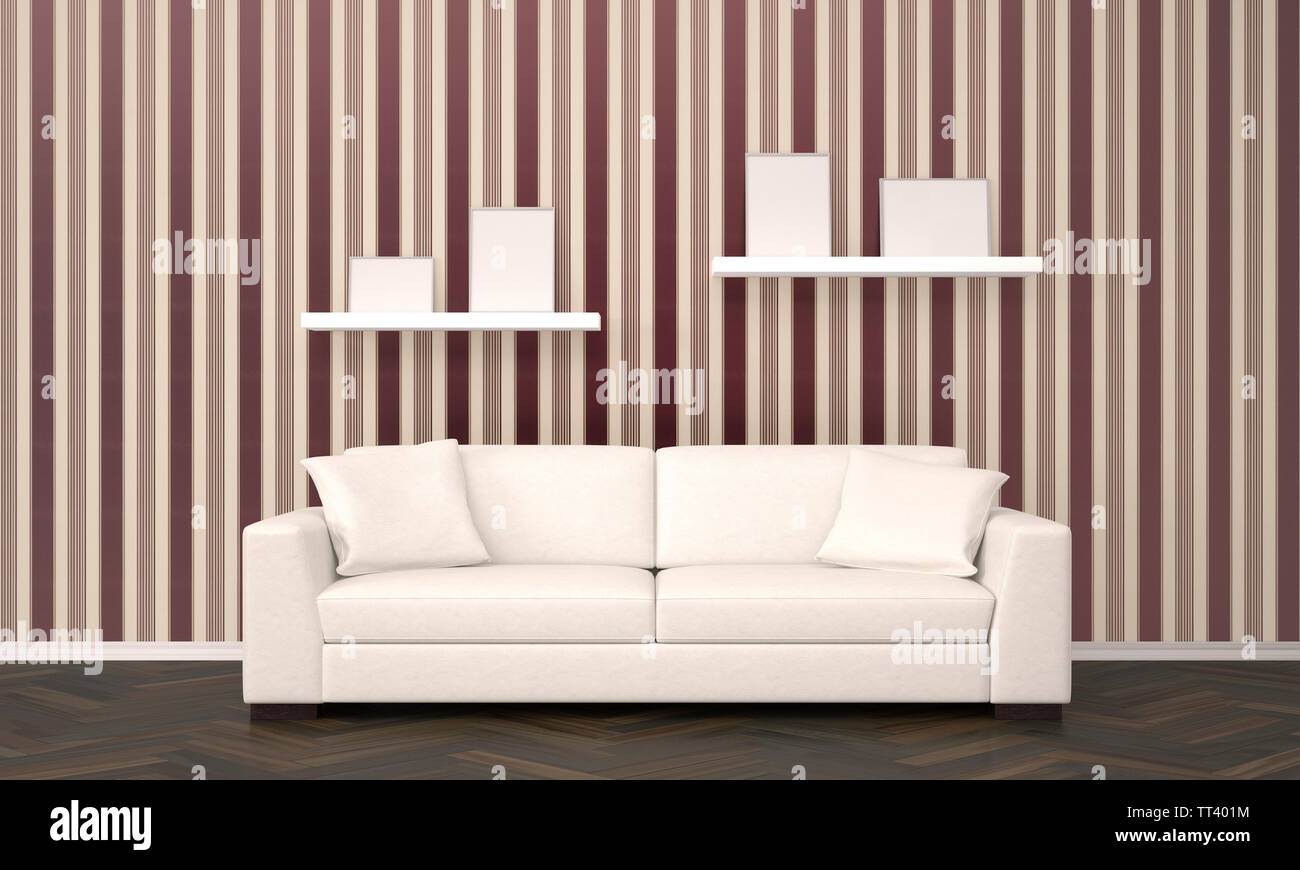 modern living room with clear Picture frames - Illustration Stock Photo