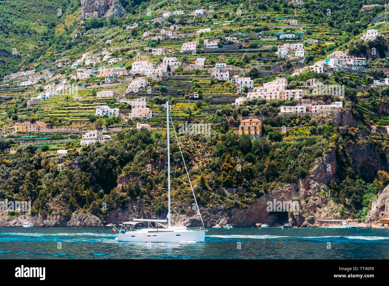 Sailing yacht against the Amalfi coast, Campania/Italy Stock Photo Alamy