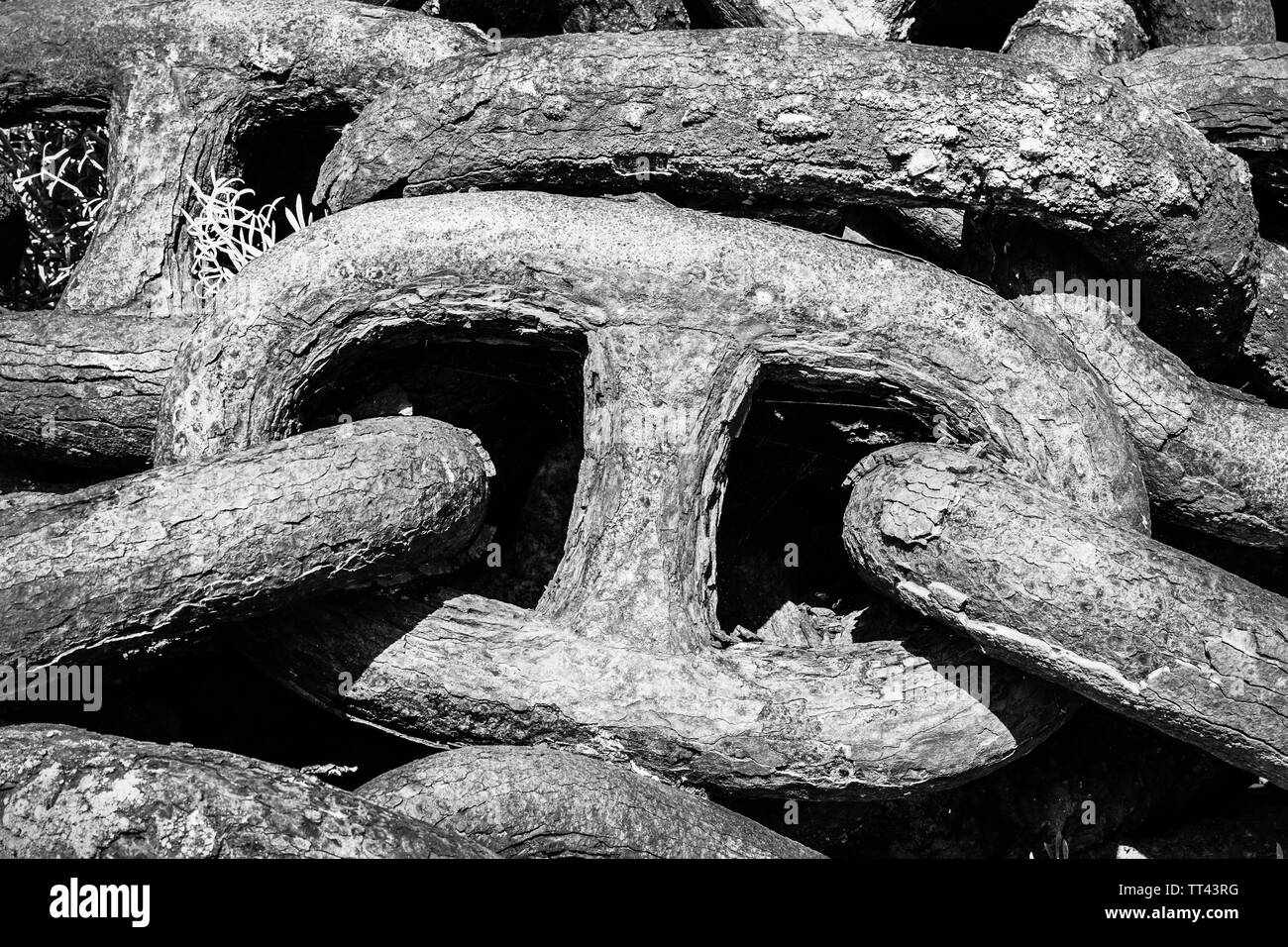 Links of a heavy chain.  A Coruna, A Coruna Province, Galicia, Spain. Stock Photo