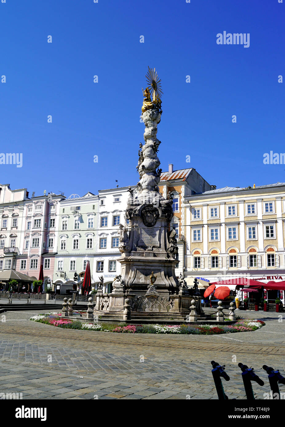 The Plague Column, Hauptplatz, Linz, Austria Stock Photo