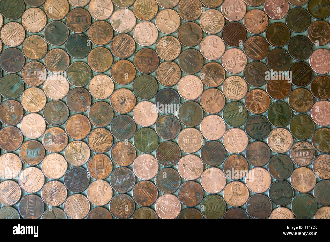 Flat Lay of Pennies Stock Photo