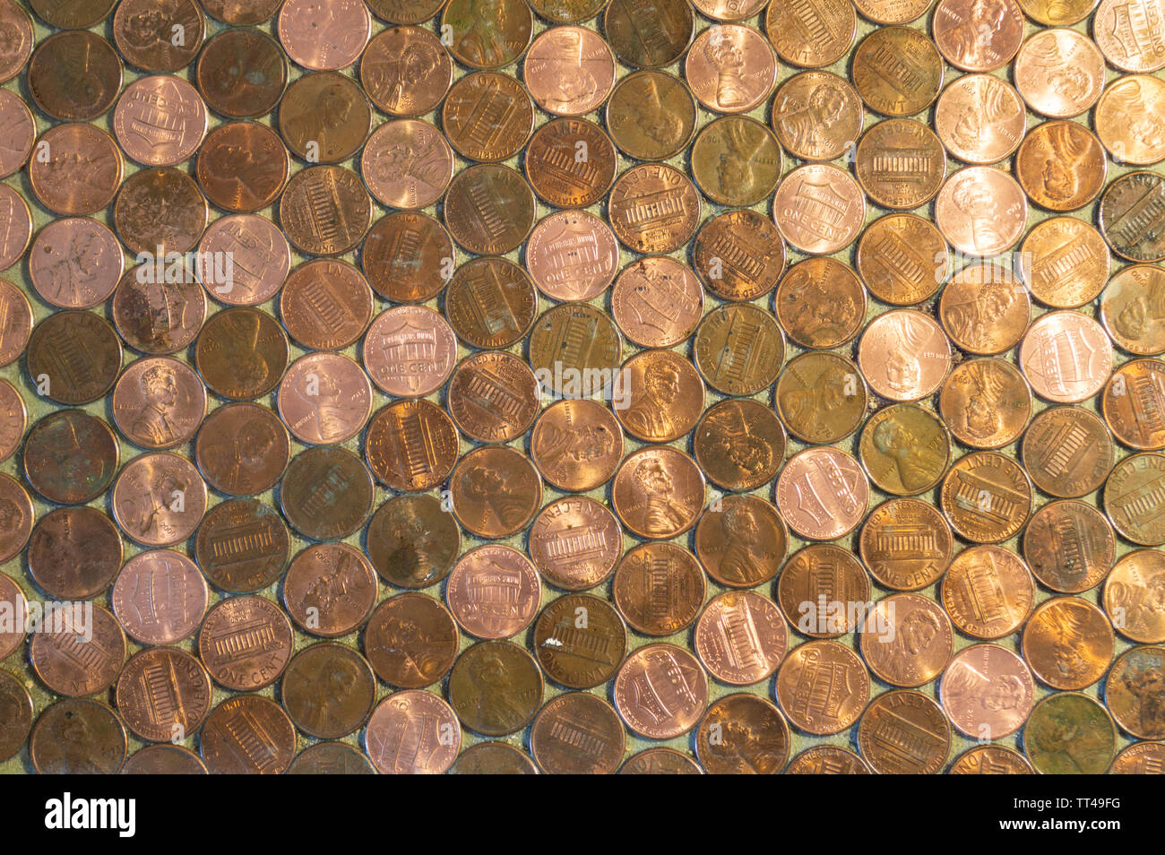 Flat Lay of Pennies Stock Photo