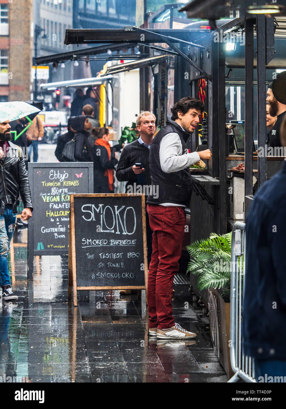 London Street Food - Spitalfields Market Street Food Market - London Street Food Market in the Spitalfields Market area. Stock Photo