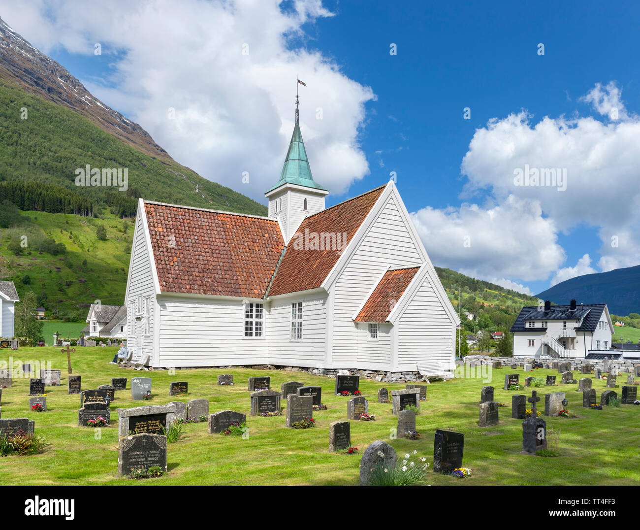 The Old Church, built in 1759, Olden, Stryn, Sogn og Fjordane, Norway Stock Photo